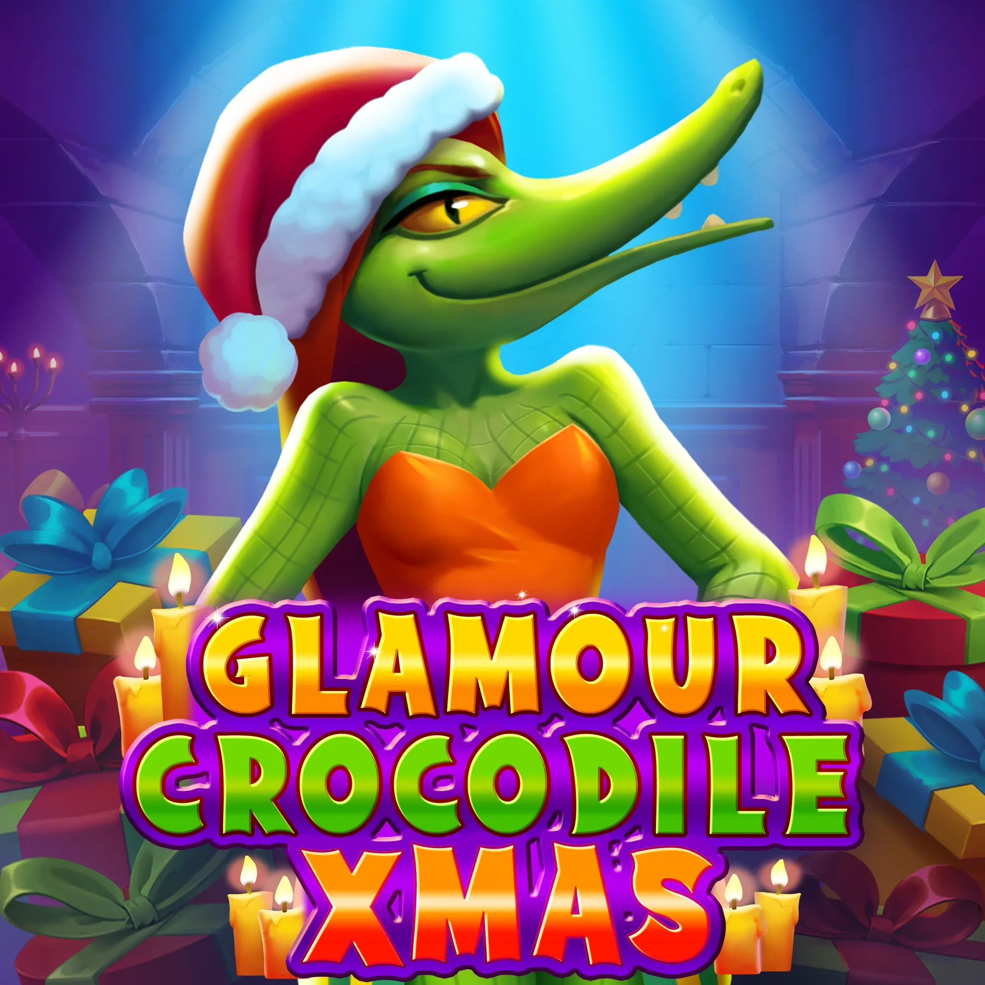 Glamour Crocodile Christmas game card image