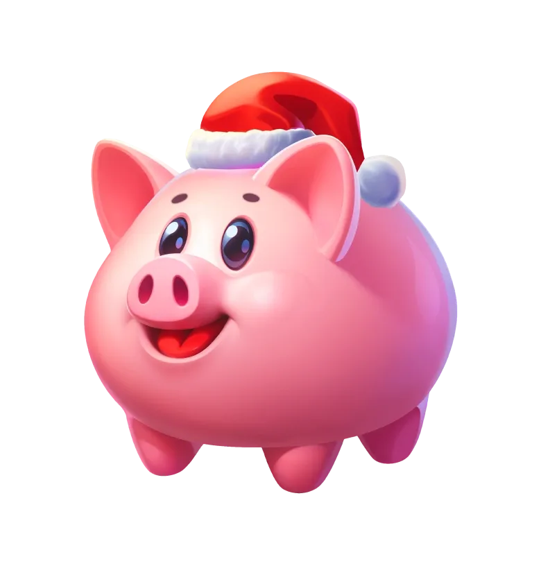 Piggy Bonanza Christmas mobile action banner character