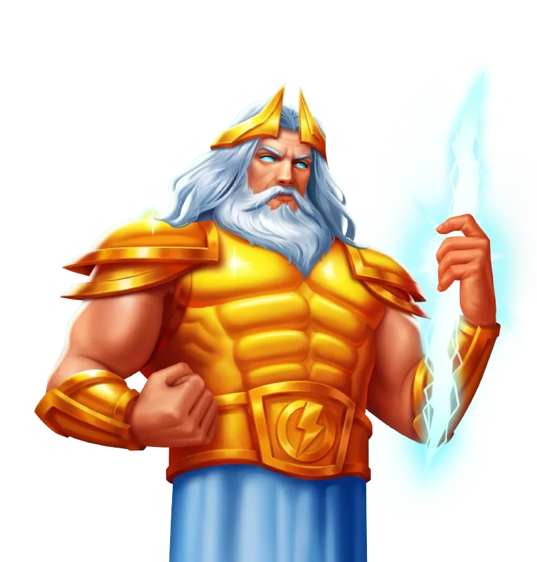 Zeus Sky: Hold & Win mobile action banner character